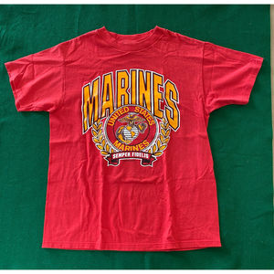 Vintage Single Stitch Marines Tee Shirt Savvy Trau & Loevner Mens Large L Red